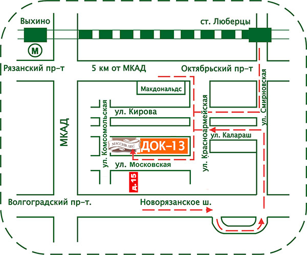 Схема проезда на склад-магазин Массив Лес